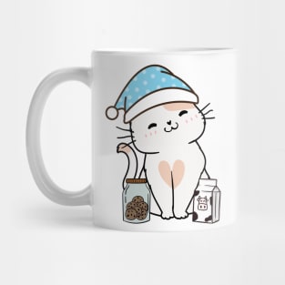 Funny white cat is having a midnight snack Mug